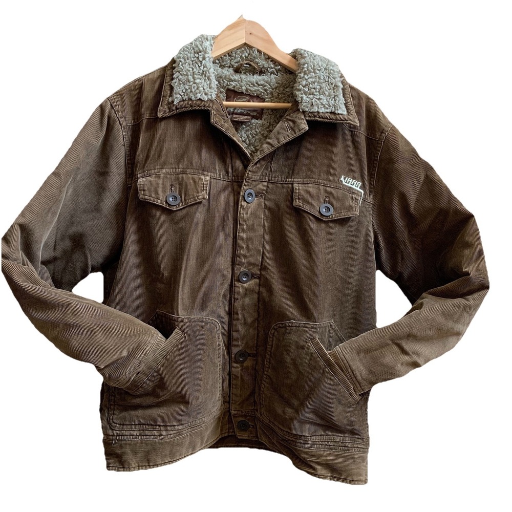 KIRRA‎ Jacket Coat Corduroy Sherpa Lined Trucker Chore Grunge Brown Mens SZ-S
